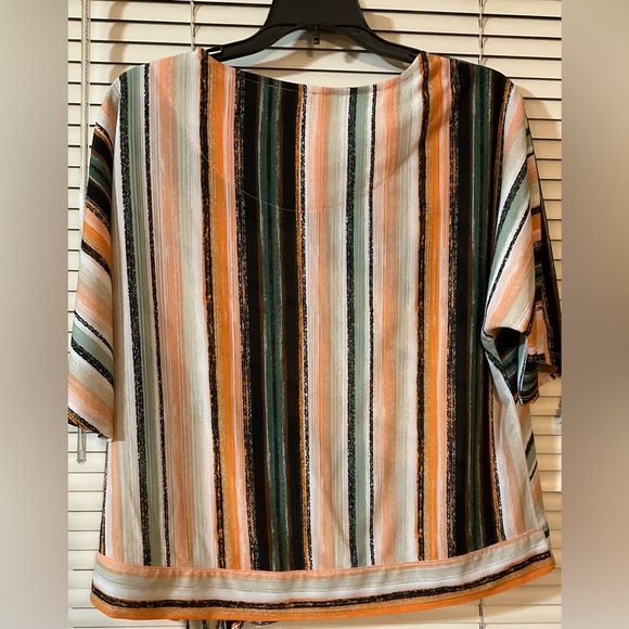 New Directions Petite Top Tangerine Black Green Stripe Blouse Large Petite - Picture 2 of 8